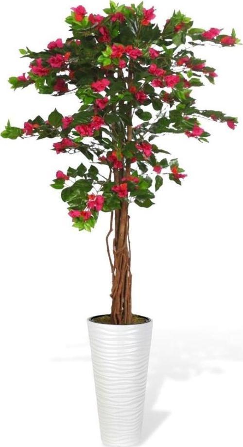 Yapay Ağaç Beyaz 57cm Kumsal Vazoda Begonvil Ağacı Fuşya Bodrum Çiçeği 180cm