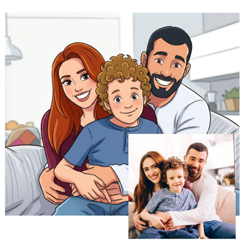 Kişiye Özel Fotoğraftan Karikatür Ahşap MDF Poster Tablo 20x28 cm