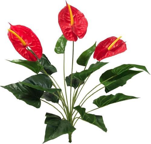 Islak Antoryum Kırmızı Yapay Çiçek Etli 1.Kalite 3 Kafalı Anthurium