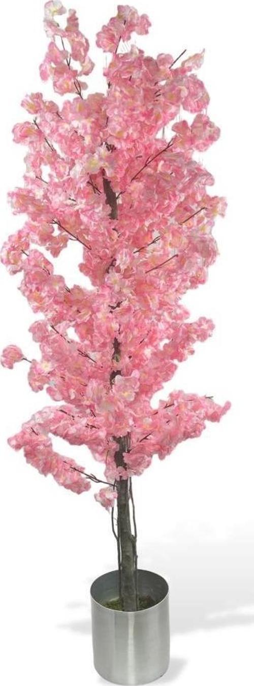 Yapay Ağaç Japon Kiraz Çiçeği Bahardalı Ağacı Galvaniz Saksıda Pembe Koyu Renkli 180cm