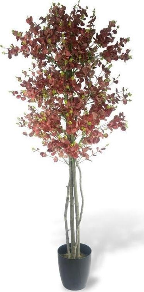 Yapay Ağaç Kızılkahve Okaliptus 2 Gövdeli Çalılı 180*80cm Siyah Plastik Saksılı
