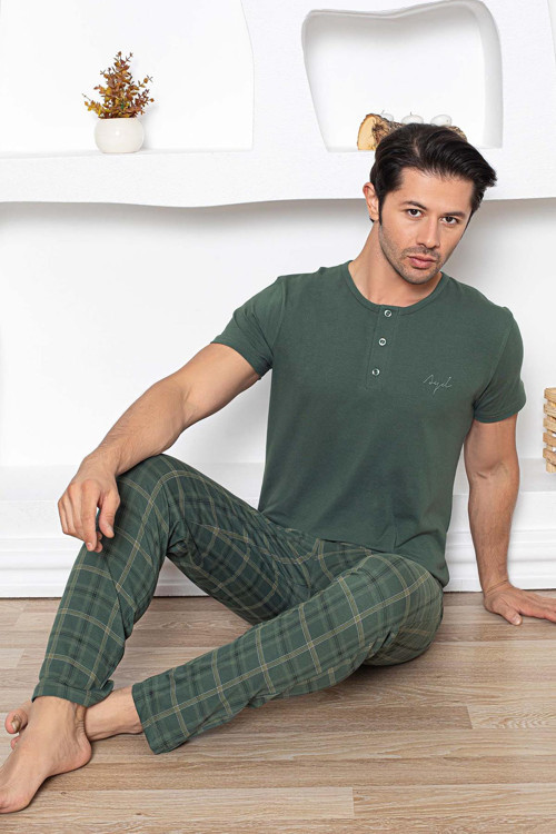 Erkek Civan Modal Kısa Kol Haki Pijama Takım 7997