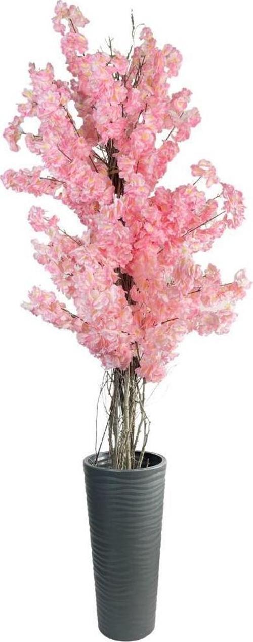 Yapay Ağaç Pembe Sakura Bahardalı Ağacı Siyah Uzun Kumsal Vazoda 200cm