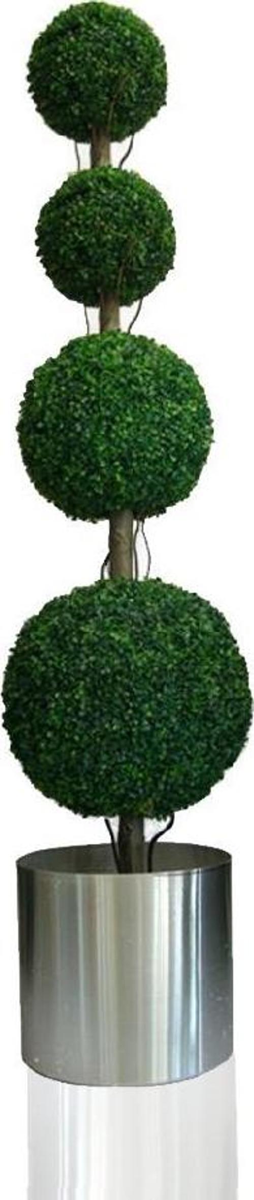 Yapay Ağaç Şimşir Top 4lü Model Paslanmaz Aleminyum Saksıda