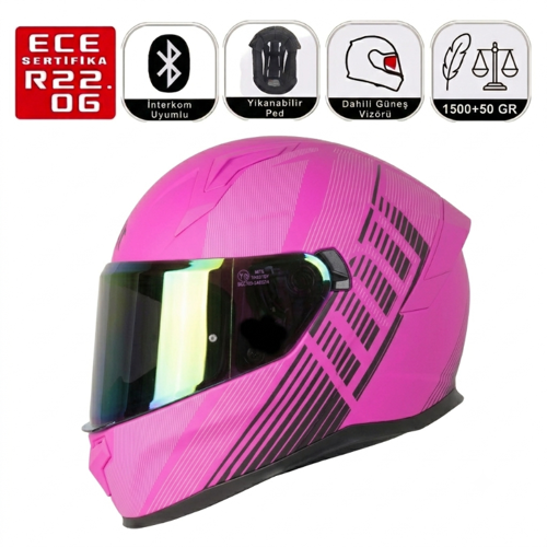 M910 Lady Fuchsıa Motosiklet Kaskı Güneş Vizörlü Full Face Kadın Kask