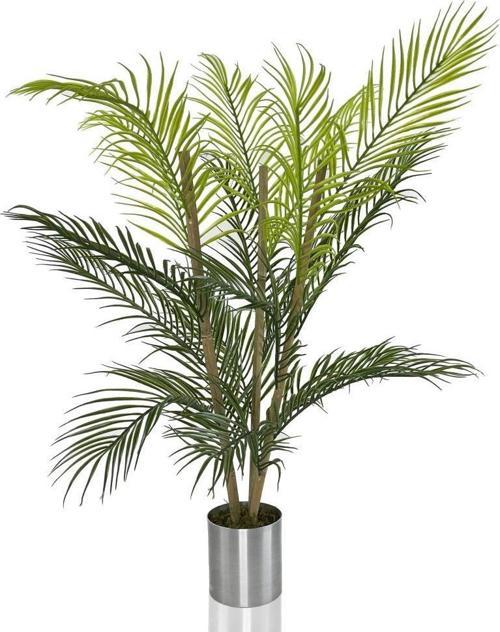 Yapay Çiçek Areka Ağacı Palmiye Ağacı Bambu Saplı Gümüş Saksılı Salon Çiçeği 18 Yaprak 85 cm
