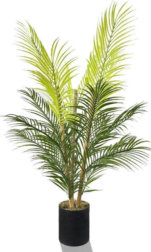 Yapay Çiçek Areka Ağacı Palmiye Ağacı Bambu Saplı Siyah Saksılı Salon Çiçeği 18 Yaprak 85 cm
