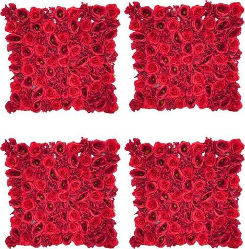 Yapay Çiçek 1m2 Dekoratif Kırmızı Gül Paneli Dik Duvar Kaplama Gül Duvarı 100*100