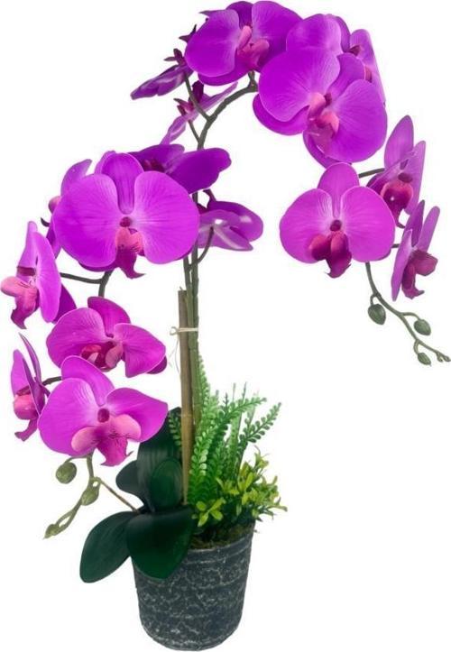 Yapay Çiçek 2li Fuşya Islak Orkide Seramik Saksıda Orkide 60cm