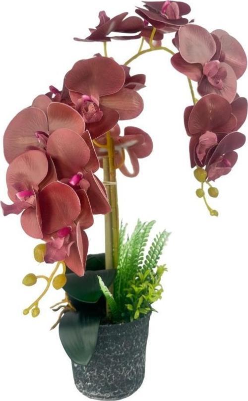 Yapay Çiçek 2li Islak Pastel Bordo Orkide Seramik Saksıda Orkide 60cm