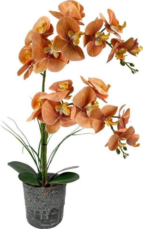 Yapay Çiçek 2li Somon Islak Orkide Seramik Saksıda Orkide 60cm