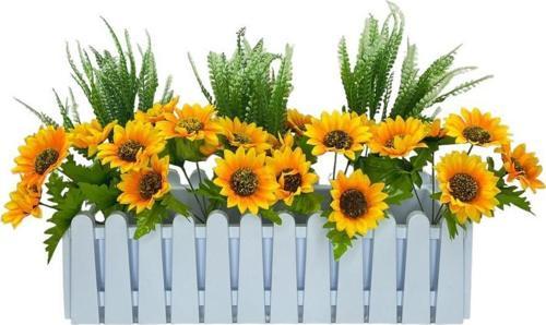 Yapay Çiçek Beyaz Çit Balkon Saksısı Ay Çiçekli 55*20cm