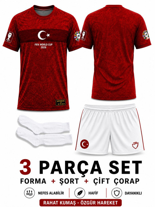 Türkiye 2026 FIFA WORLD CUB İsimsiz Kırmızı Çocuk Forması Çorap Hediyeli