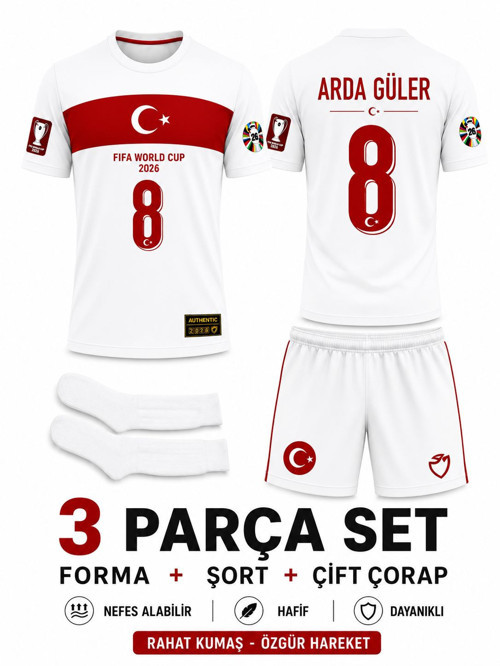 Türkiye 2026 FIFA WORLD CUB Arda Güler Beyaz Çocuk Forması Çorap Hediyeli