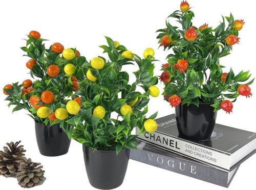 Yapay Çiçek 3 Adet Nar Limon Ve Mandalina Ağacı Siyah Saksıda 30cm
