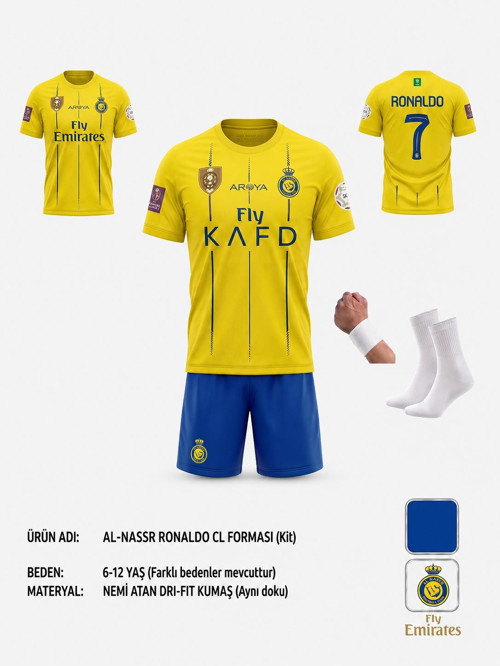 Ronaldo Al-Nassr. İç Saha Çocuk Forması 4 Parça