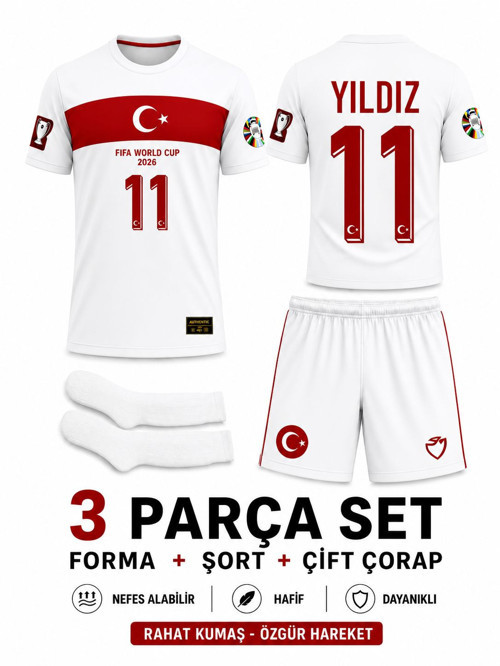 Türkiye 2026 FIFA WORLD CUB Kenan Yıldız Beyaz Çocuk Forması Çorap Hediyeli
