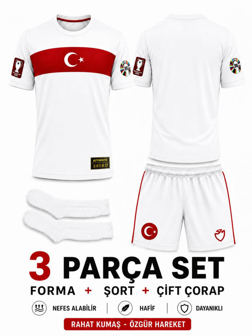 Türkiye 2026 FIFA WORLD CUB İsimsiz Beyaz Çocuk Forması Çorap Hediyeli