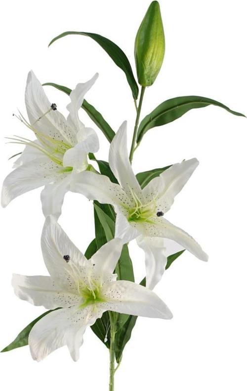 Yapay Çiçek Beyaz Lilyum 3 Kafalı Uzun Dal Çiçek Zambak Lily Flowers 80cm