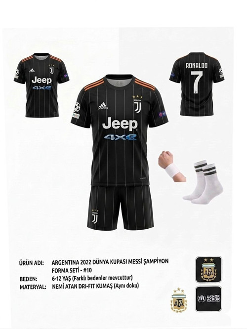 Ronaldo Juventus.2019 Sezon Siyah Çocuk Forması 4 Parça