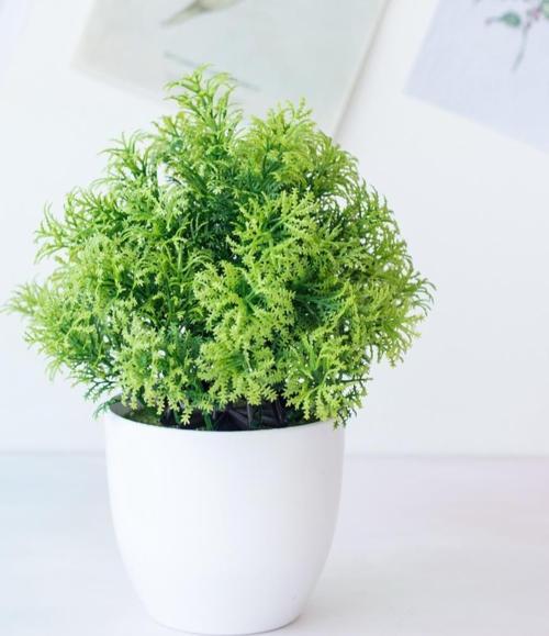 Yapay Çiçek Beyaz Saksıda Fesleğen Dekoratif Masa Çiçeği 25cm