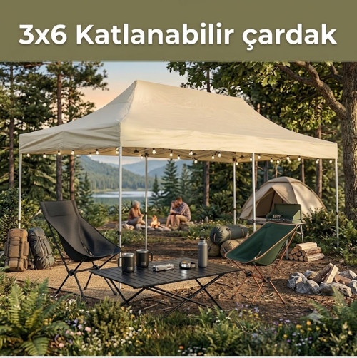 3×6 Makaslı Katlanır Çardak Krem