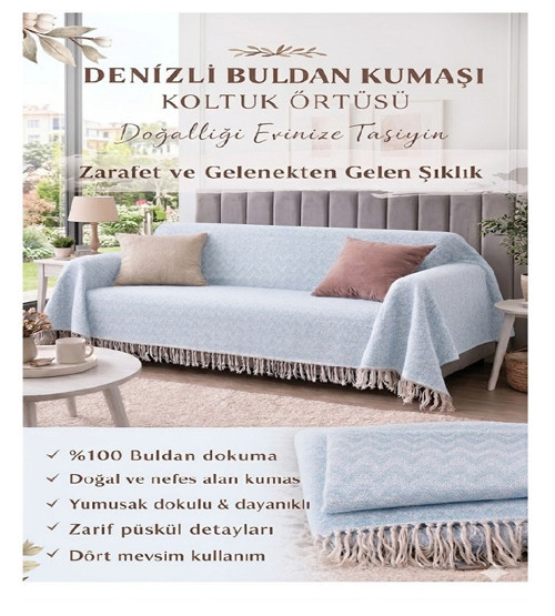 Koltuk Örtüsü -%100 Buldan Kumaşı-Renk:Acık Mavi