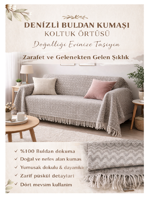 Koltuk Örtüsü -%100 Buldan Kumaşı-Renk: Acık Kahve