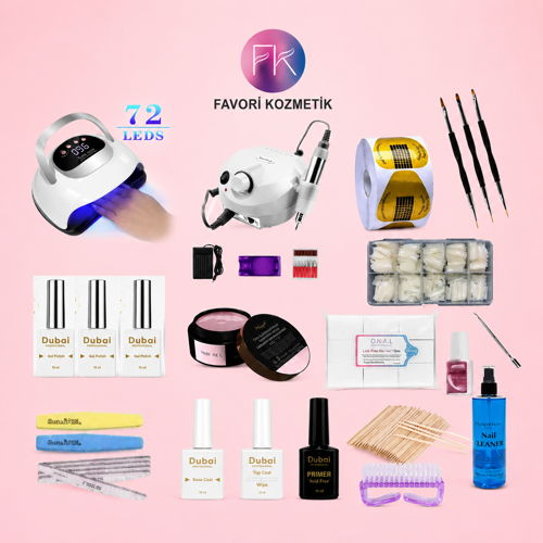 Profesyonel Protez Tırnak Başlangıç Seti – UV/LED Lamba, Freze Mak., Builder Jel &Tam Nail Art Malzeme Set