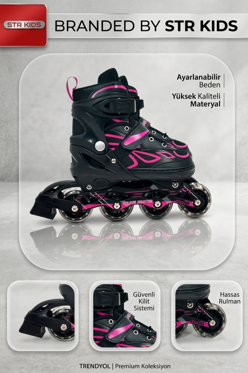 Vadi Pembe Silikon Tekerli Ayarlanabilir Işıklı Paten M 35-38 HP7128