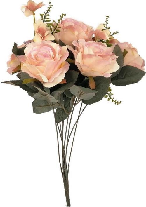 Yapay Çiçek Büyük Demet 6 Kafalı Gül Demeti Ve Cipsolu Pembe Açık
