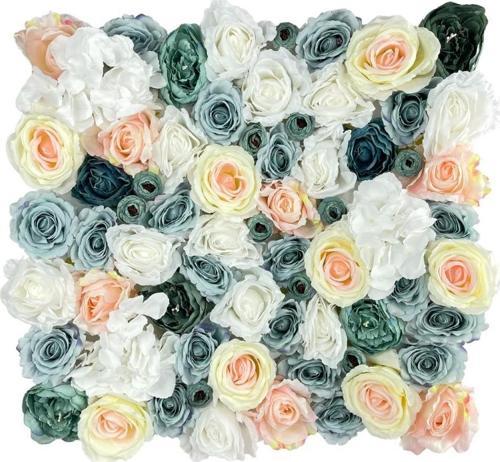 Yapay Çiçek Dekoratif Gül Paneli Mavi Beyaz Pembe Renkleri Dik Duvar Kaplama Gül Duvarı 55X55