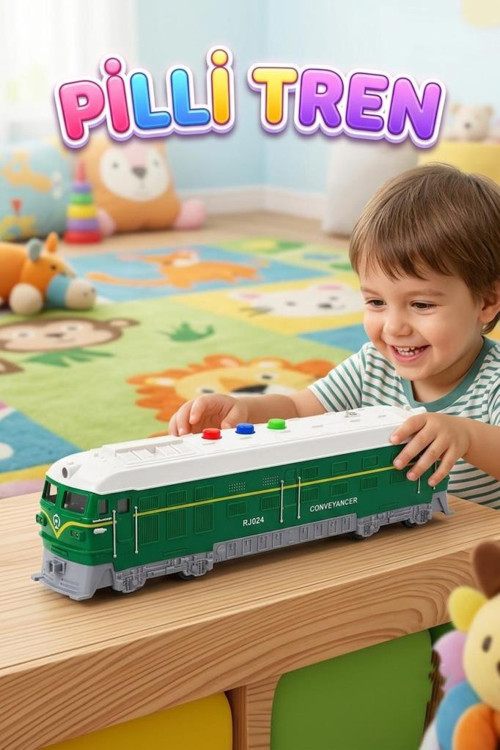 Conveyancer Sesli ve Işıklı Oyuncak Model Tren - 22 CM Pilli Eğitici Oyuncak Tren YEŞİL