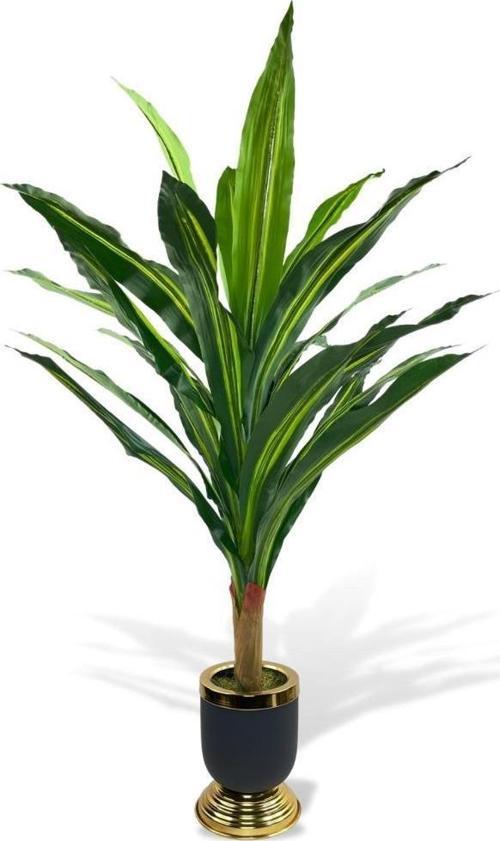 Yapay Çiçek Kılıç Yukka Ağacı 115cm Salon Bitkisi Siyah Gold Galvaniz Vazoda