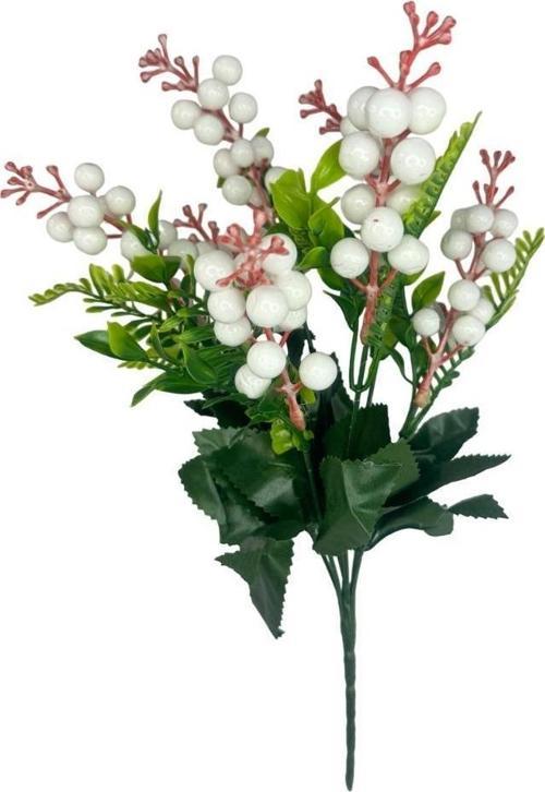 Yapay Çiçek Kokina Demet Beyaz K51 Yılbaşı Çiçeği Christmas White Berry