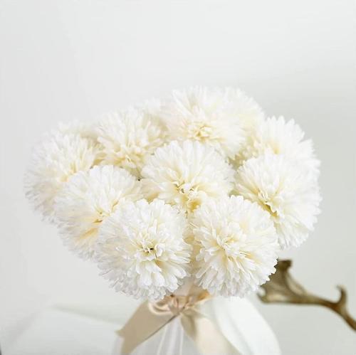 Yapay Çiçek Krizantem Kartopu Beyaz 7 Kafalı Büyük Demet