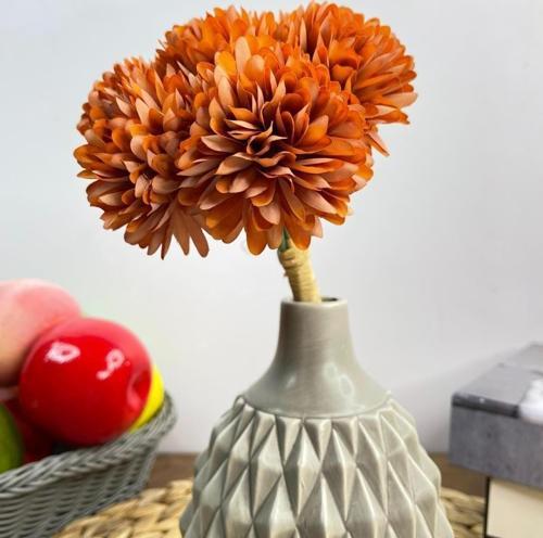 Yapay Çiçek Krizantem Kartopu Kahverengi 7 Ayrı Tek Dal Demet