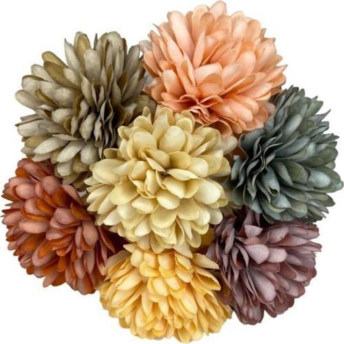 Yapay Çiçek Krizantem Kartopu Karışık Pastel Renkler 7 Ayrı Tek Dal Demet
