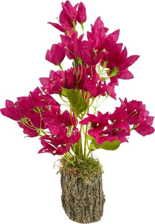 Yapay Çiçek Kütük Saksılı Fuşya Begonvil Dekoratif Masa Çiçeği 40*20cm