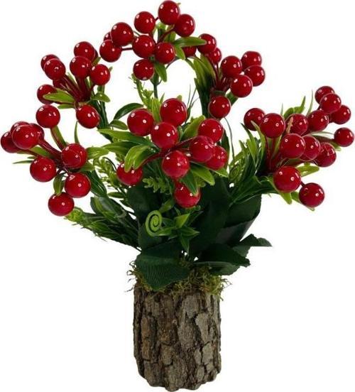 Yapay Çiçek Kütük Saksılı Kokina Dekoratif Masa Çiçeği KIRMIZI