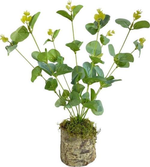 Yapay Çiçek Kütük Saksılı Okaliptus Dekoratif Masa Çiçeği Yeşil
