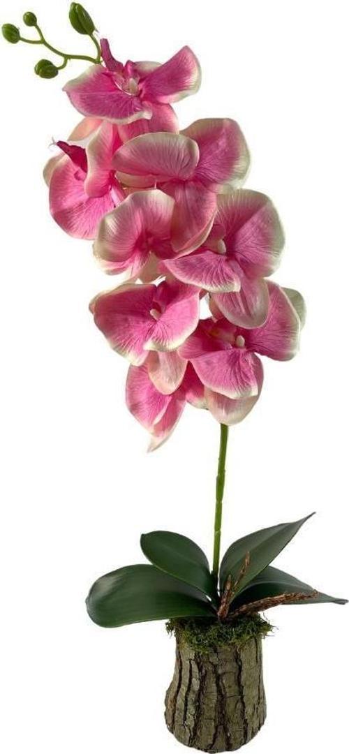 Yapay Çiçek Kütük Saksılı Tekdal Orkide PEMBE 50*30cm