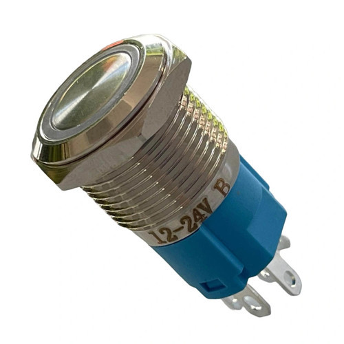 E36-1 16mm Metal Buton Yaylı 12-24V Mavi Led Işıklı 1NO/1NC