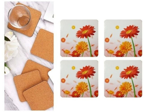 AHŞAP BARDAK ALTLIĞI 4 ADET ÇİÇEK DESEN 9x9cm