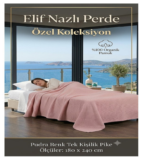 Tek Kişilik Pike -%100 Organik Pamuk-Dört Mevsim Kullanım için - Pudra