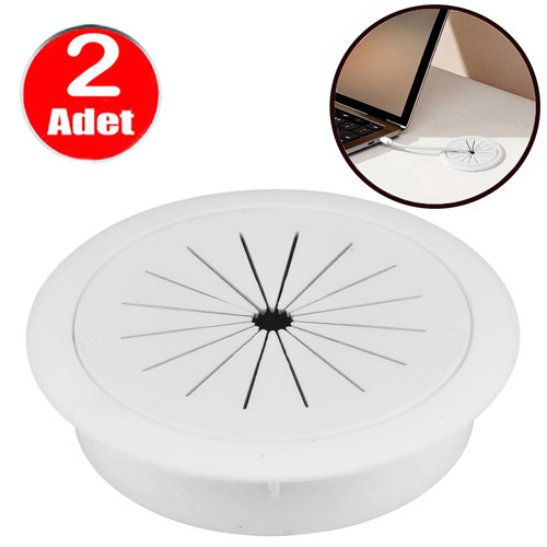 Masa Üstü Beyaz Kablo Kanalı Kapağı Deliği Kapatma Gizleyici 6cm Yuvarlak Kapak -2 Adet