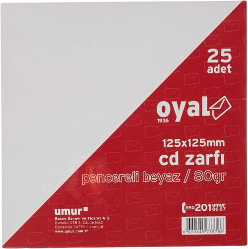 BEYAZ CD ZARFI 25 ADET 12,5x12,5cm