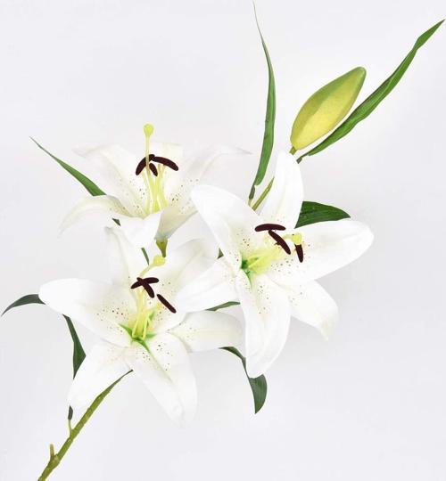 Yapay Çiçek Lilyum 3 Kafalı Islak Zambak 80cm Beyaz