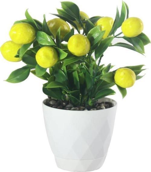 Yapay Çiçek Limon Ağacı Beyaz Saksıda Ve Dekoratif