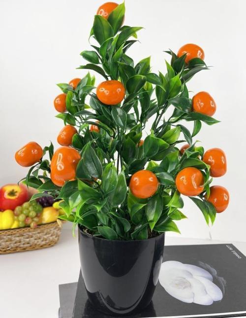 Yapay Çiçek Mandalina Ağacı Siyah Saksıda Mandalina 30cm